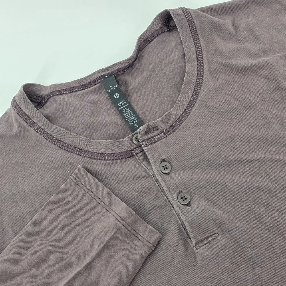 Lululemon Henley Shirt Men Large Brown Long Sleeve